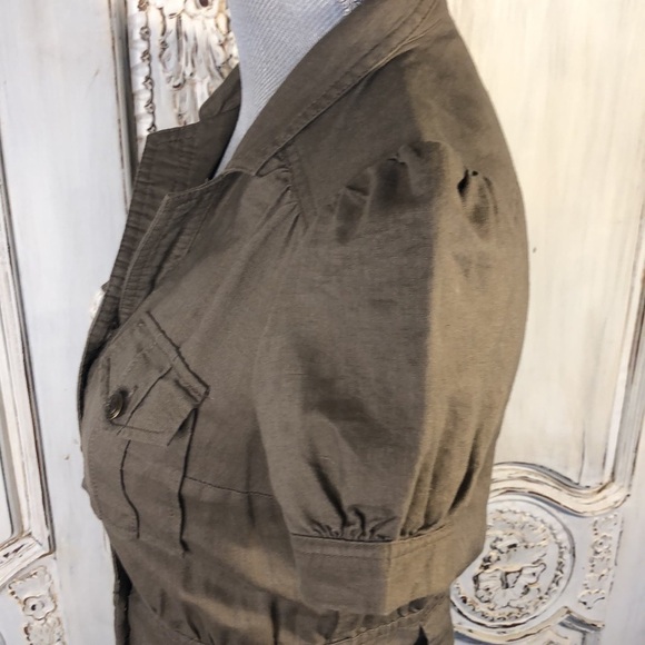 Silence & Noise Khaki Cotton Linen Blend Short Sleeve Button Down Safari Dress - Picture 9 of 13